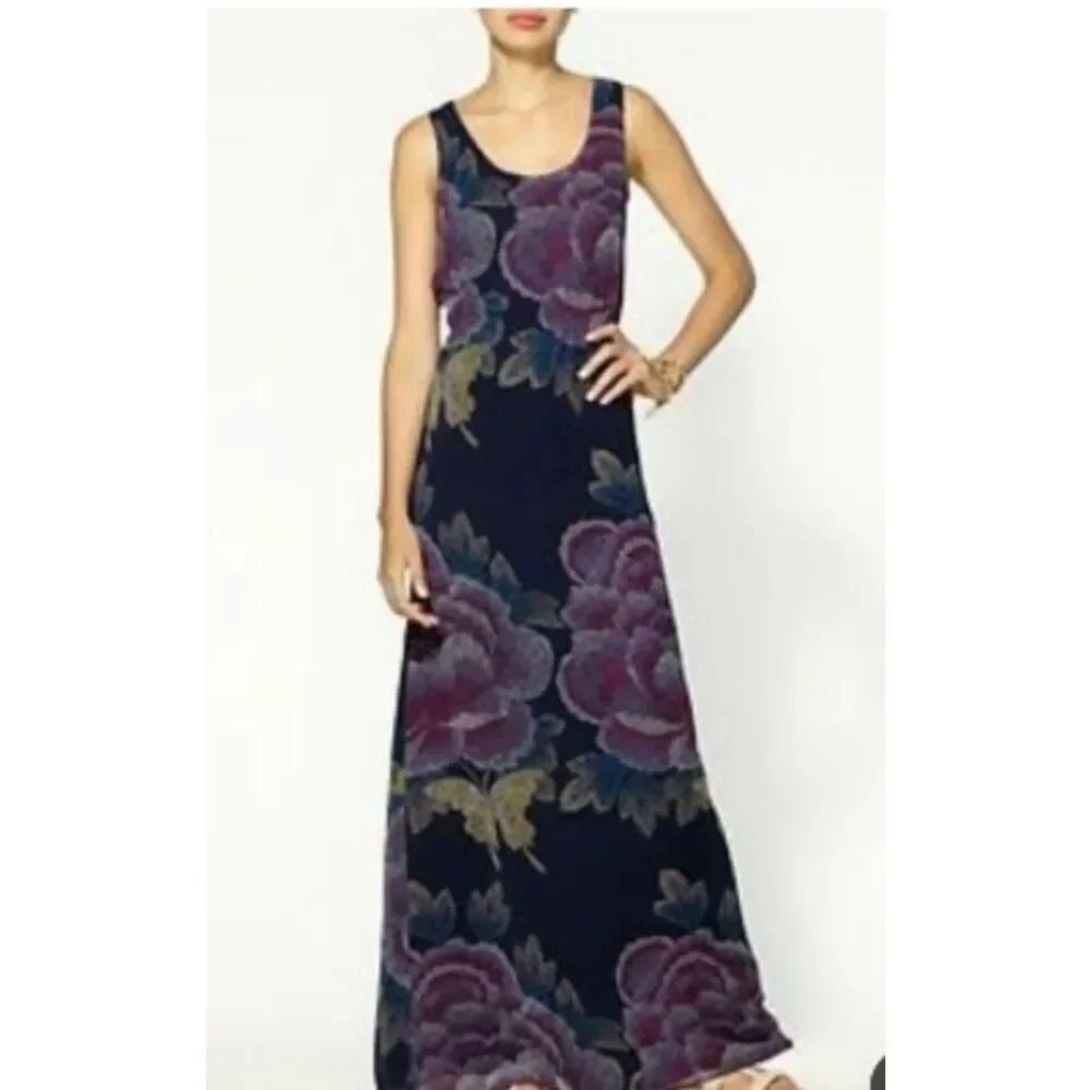 Hive & Honey women’s navy blue floral chiffon maxi dress M